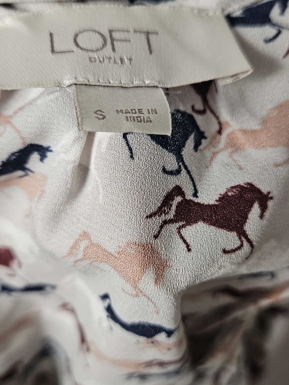 LOFT Cream Blouse with Multicolor Horse Print - Picture 3 of 4